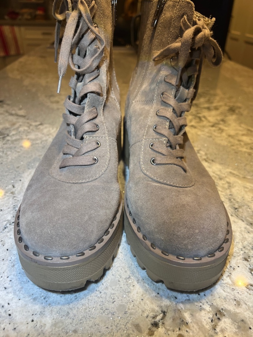 NEW Vince Camuto Mabrela Suede Platform Combat Boots - Taupe - Size 9.5 - Picture 4 of 10